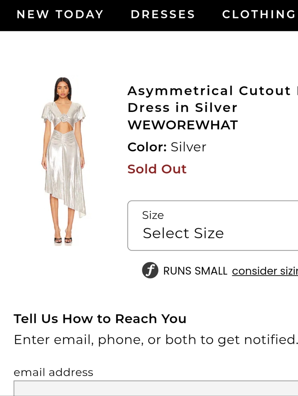 WeWoreWhat Silver Asymmetrical Cutout Midi Dress Size S NWT - Picture 2 of 7